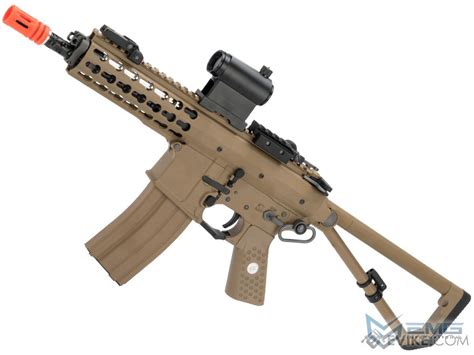 EMG Knights Armament Airsoft PDW M2 Compact Gas Blowback Airsoft Rifle (Model: Tan with Green ...