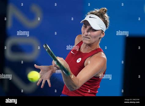 Marketa Vondrousova, of the Czech Republic, plays Elina Svitolina, of the Ukraine, during the ...