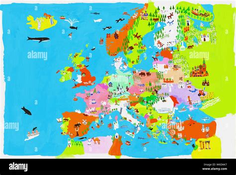 Illustrated map of European culture and wildlife Stock Photo - Alamy