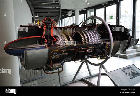 Navigation. History. Section of a jet engine prototype DM-ZYA. German model. Deutches Museum ...