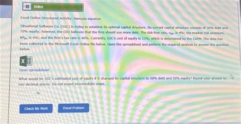 Solved Excel Online Structured Activity: Hamada equation | Chegg.com