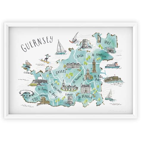 Illustrated Guernsey map in a cool contemporary style