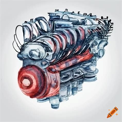 Hand-drawn watercolor illustration of a car engine on Craiyon