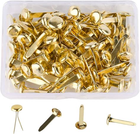 AJulyBee 100 Pcs Mini Brads, Brass Fasteners 20 x 8mm, Brass Metal Paper Fasteners for Craft ...