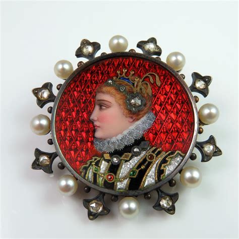 Victorian Enamel Portrait Brooch Diamond Pearl 18K Gold Brooch Enamel ...