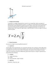 Pendulum experiment.pdf - Pendulum experiment 1. Background knowledge A pendulum is a weight ...