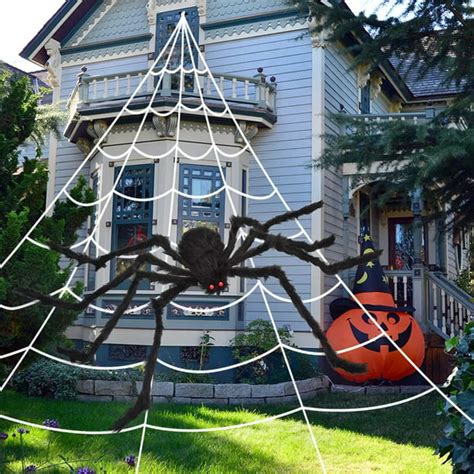 Halloween Spider Web + Giant Spider Ornament Fake Spiders With Triangle ...