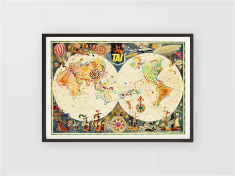 Illustrated Map Aviation History Vintage Travel Poster 1960 / Digital Download Poster ...