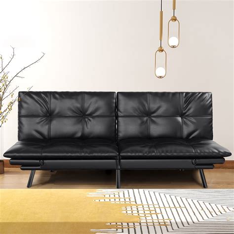 Memory Foam Futon Sofa Bed Foldable Sofa Bed Convertible Couch Leather Sofa Black - Walmart.com ...