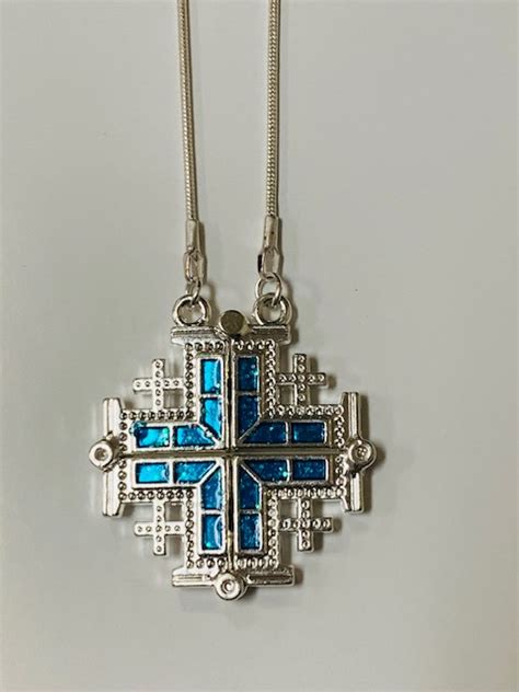 Jerusalem Cross Necklace with Blue Glass - HA-OR (The Light)