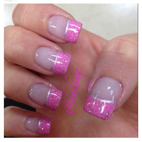 Pink and glitter French tip | Glitter french tips, Pink nails, Nail designs glitter