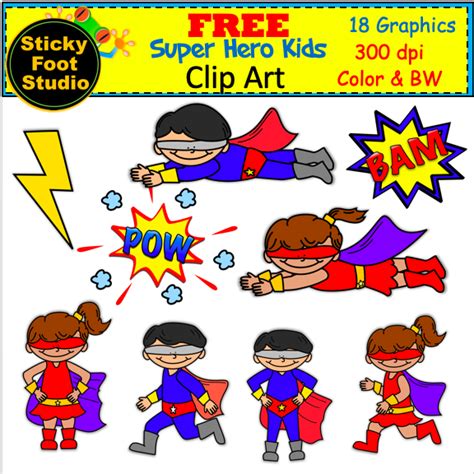 Free Superhero Kids Clip Art (by StickyFoot Studio) | Made By Teachers