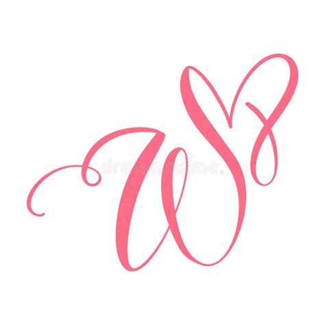 Vector Vintage Floral Monogram Letter W. Calligraphy Element Heart Logo Valentine Card Flourish ...