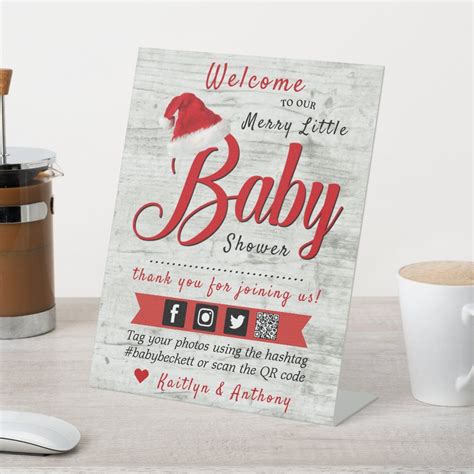 Merry Little Christmas Baby Shower Welcome Pedestal Sign | Zazzle in ...