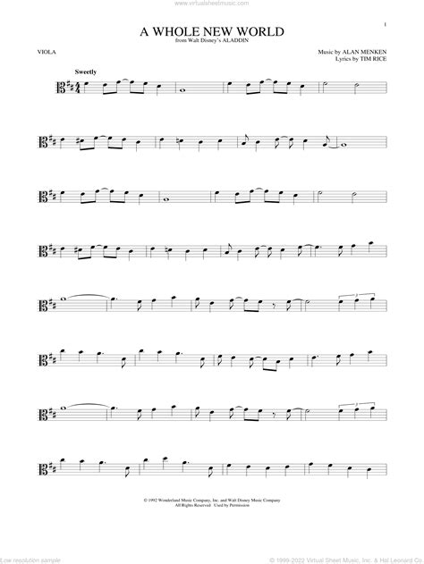 A Whole New World (from Aladdin) sheet music for viola solo (PDF)