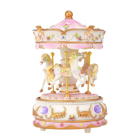 Mini Carousel Clockwork Music Box Colorful LED Merry-go-round Musical Box Gift for Girlfriend ...