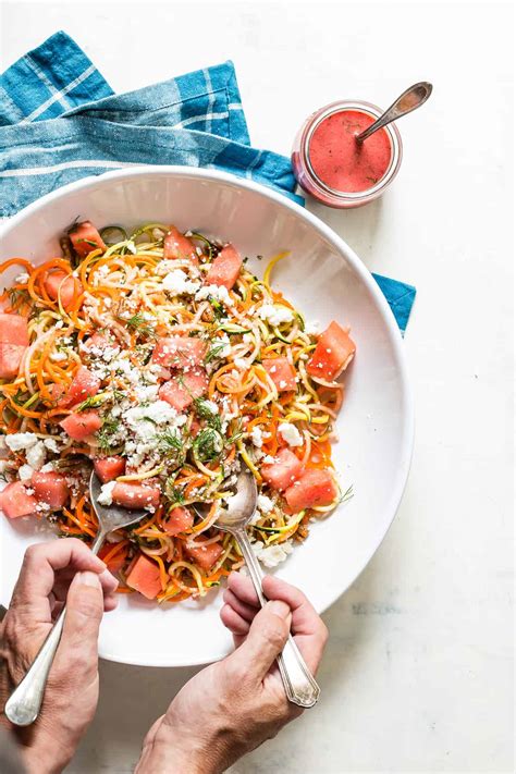 Watermelon Salad with Spiralized Veggies and Cotija Cheese - Foodness ...