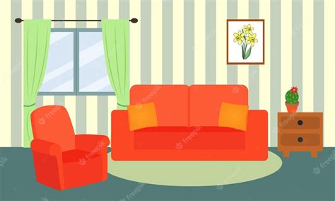 Premium Vector | Living room interior Comfortable sofa armchair window and indoor plants Vector ...