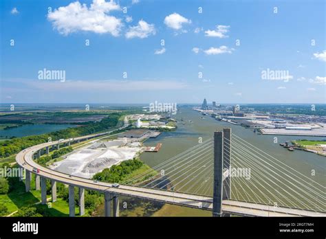 Aerial view of the Cochrane Africatown Bridge and the downtown Mobile, Alabama skyline Stock ...