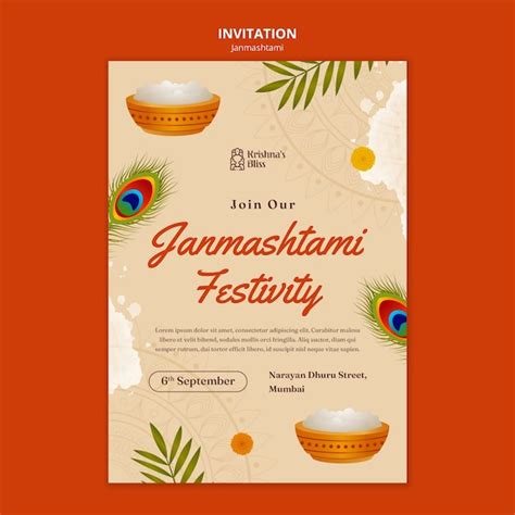 Premium PSD | Invitation template for janmashtami celebration