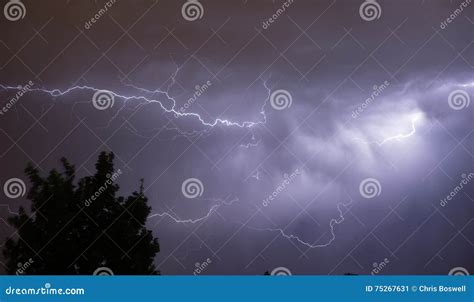 Powerful Thunderstorm Electrical Storm Lightning Strike Energy Stock ...