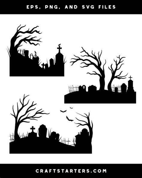 Spooky Graveyard Silhouette Clip Art