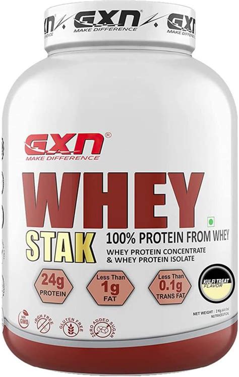 GXN WHEY STAK Protein Isolate For Muscle Growth, 27 Servings Kulfi Treat, 2KG 100% Whey Protein ...