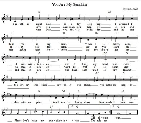 You Are My Sunshine Piano Letter Notes + Sheet Music - Irish folk songs