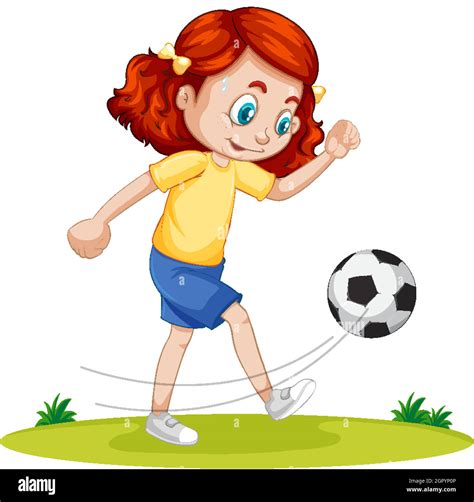 Cute girl playing football cartoon character isolated Stock Vector ...