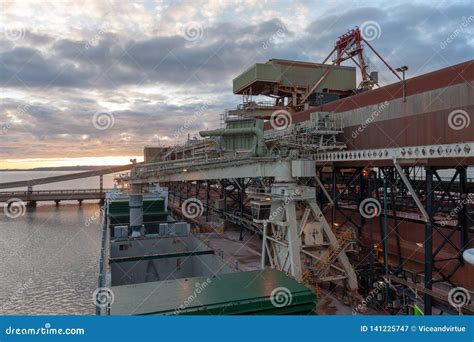 General Cargo Ship at Grain Terminal before Loading Operations Stock Image - Image of belt ...