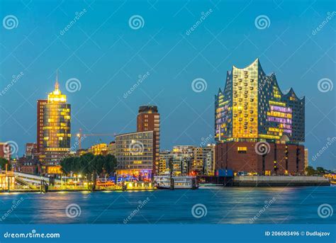 Night View of the Port of Hamburg with the Elbphilharmonie Building, Germany Stock Photo - Image ...