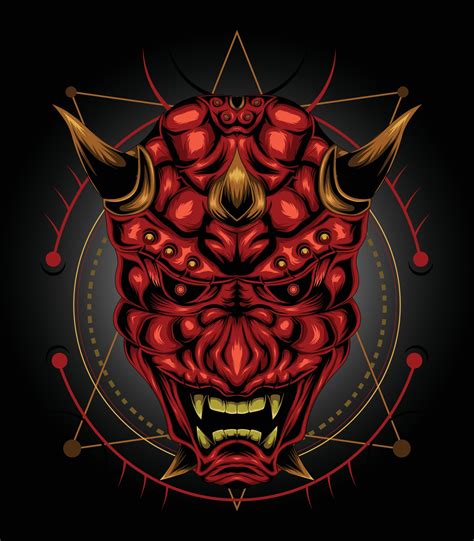 Red devil face illustration in Japanese demon mask 2399782 Vector Art ...