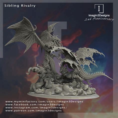 3D Printable Sibling Rivalry - Tiamat vs. Bahamut by Imagin3Designs