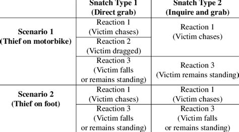 Some cases of snatching scenarios, types and victim reactions | Download Table