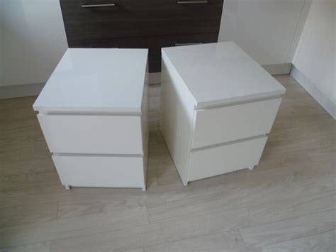 2 x Bedside Tables, MALM by IKEA in High Gloss White | in Exeter, Devon | Gumtree