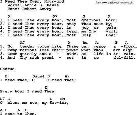 Top 500 Hymn: I Need Thee Every Hour - lyrics, chords and PDF