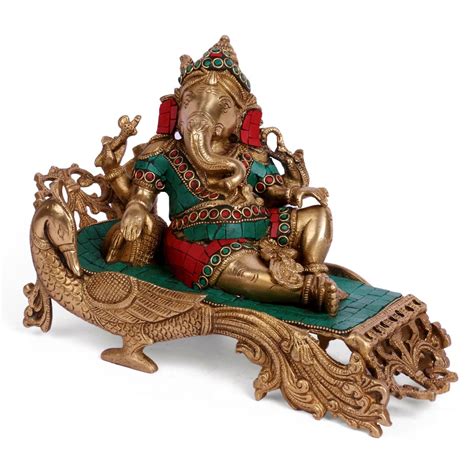 Buy 7"Hindu God Resting Ganesha Idol Brass Sculpture Lord Ganesh Statue ...