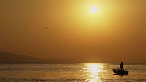 Fisherman In Sunset Stock Video Footage for Free Download