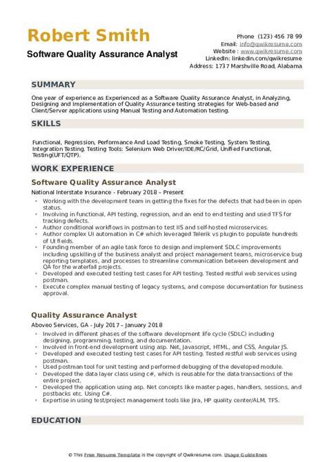 Software Quality Assurance Analyst Resume Samples | QwikResume