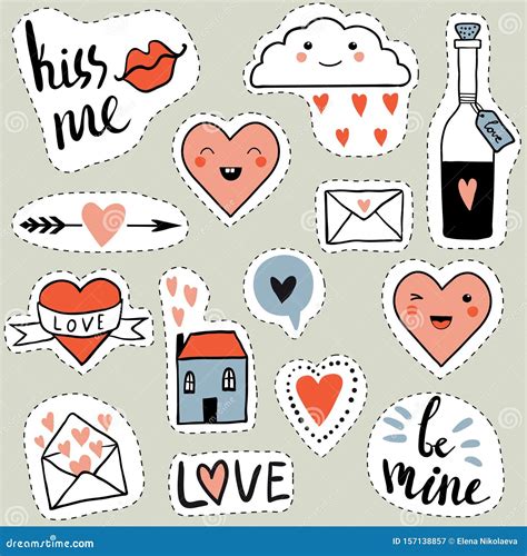 Funny Set of Love Cartoon Stickers Stock Vector - Illustration of ...