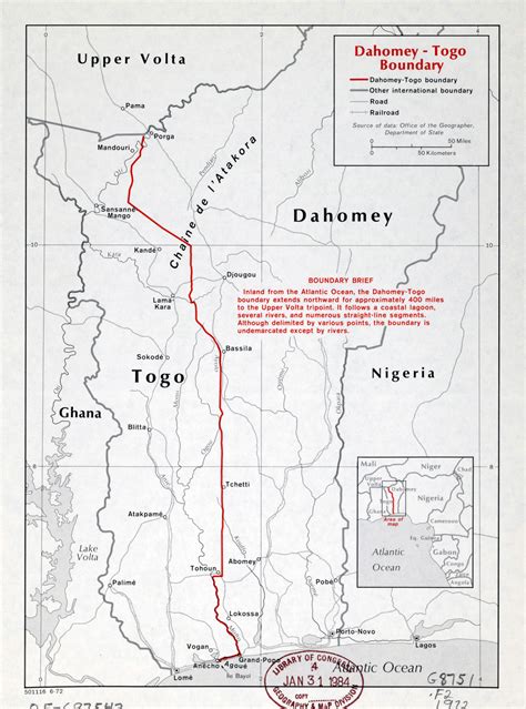 Large detailed Dahomey-Togo boundary map - 1972 | Togo | Africa | Mapsland | Maps of the World