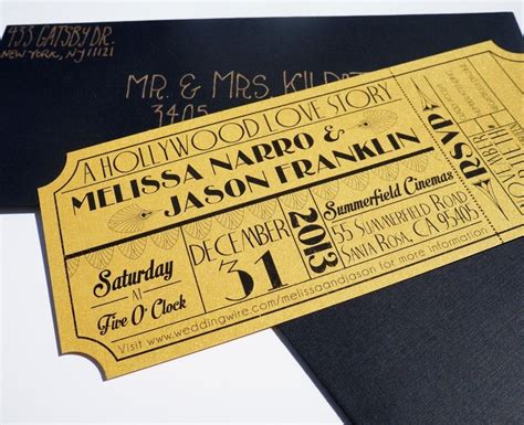 Wonderful Old Hollywood Art Deco Gold Movie Ticket Wedding Invitation ...