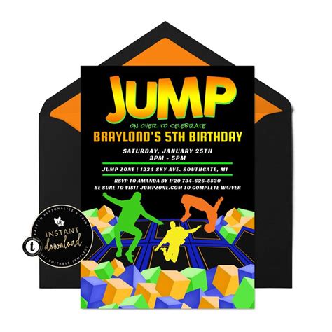 Trampoline Party Invitation Jump Birthday Invitation - Etsy ...