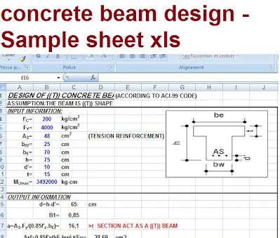 concrete beam design - Sample sheet xls - Civil engineering program