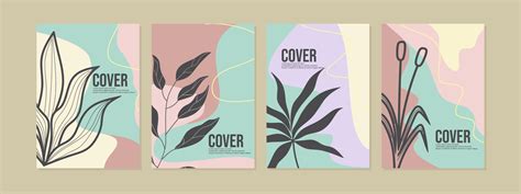 botanical style modern book cover design set. abstract background with ...