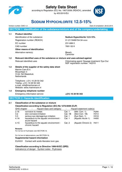 Sodium Hypochlorite MSDS PDF Dangerous Goods Toxicity, 53% OFF