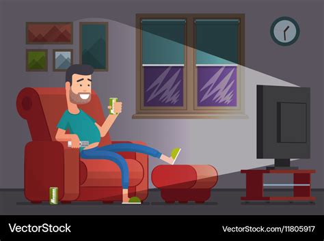 Man watching tv and drinking beer cartoon Vector Image