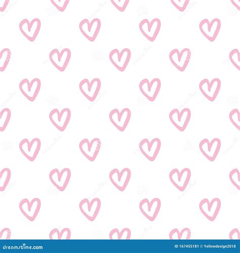 Simple Chaotic Pink Hearts Seamless Pattern on White Background Stock Illustration ...