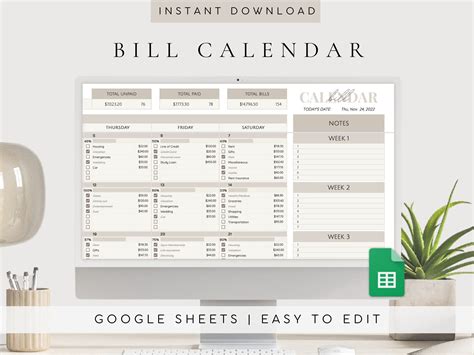 Bill Tracker Spreadsheet Monthly Bill Payment Log Bill Calendar 2023 ...