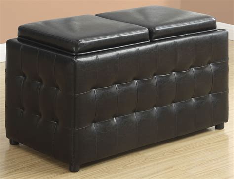 Dark Brown Leather Storage Trays Ottoman from Monarch | Coleman Furniture